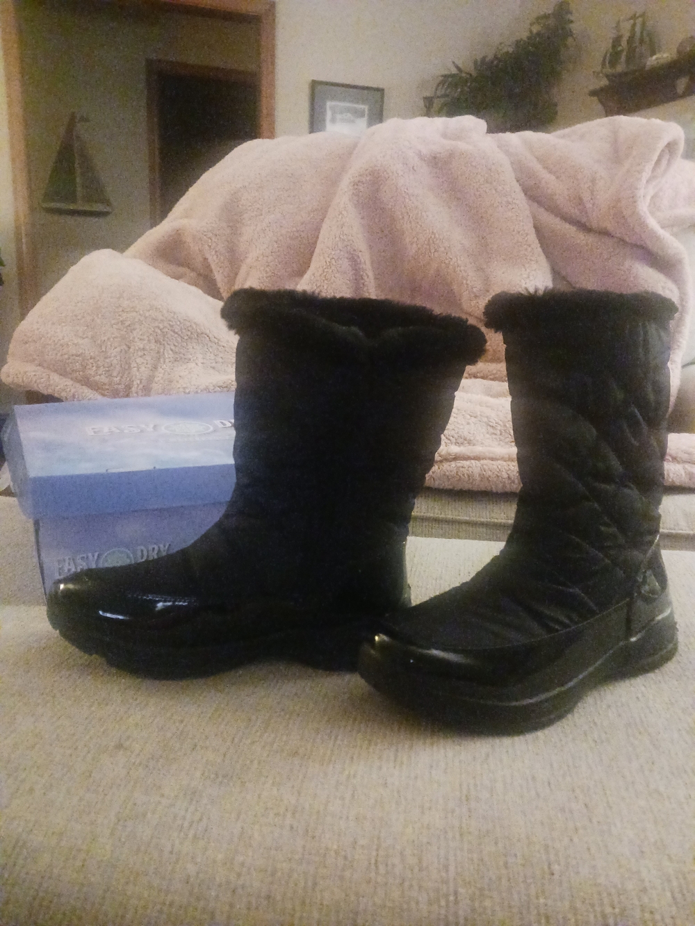 easy street Black Quilted Winter Boots with Faux Fur Cuff